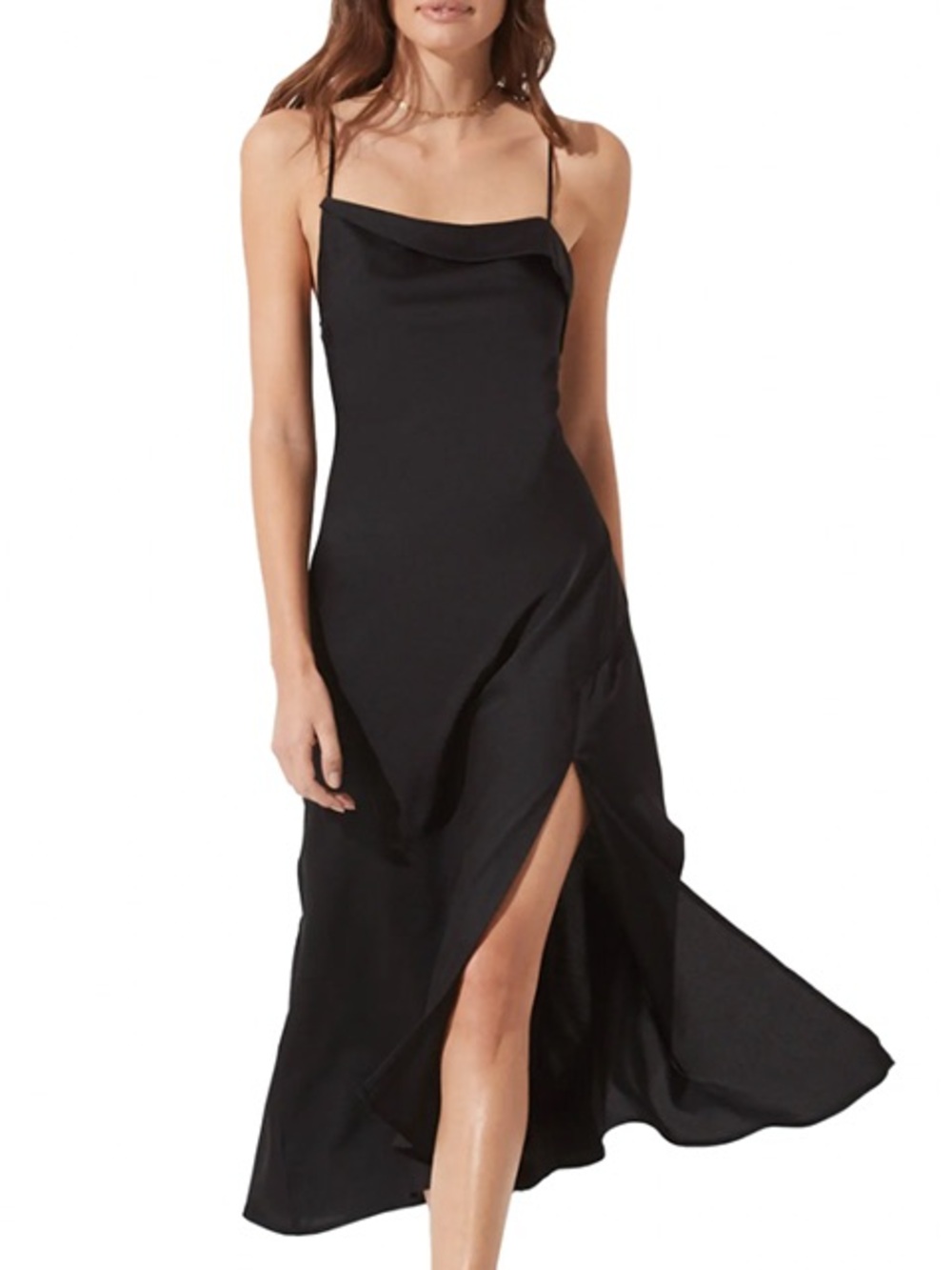 Astr Black Spaghetti-Strap Maxi Dress with Front Slit